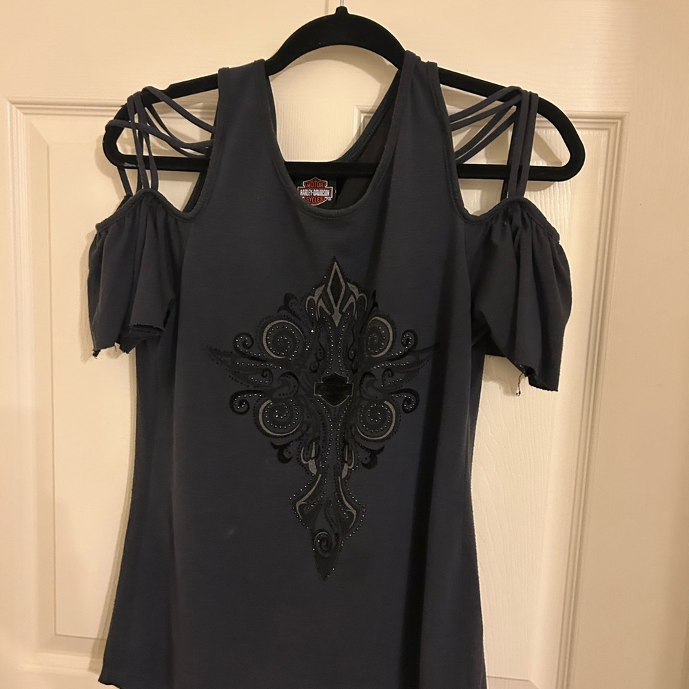 Harley-Davidson Women's Cold-Shoulder Tank Top - Charcoal Gray